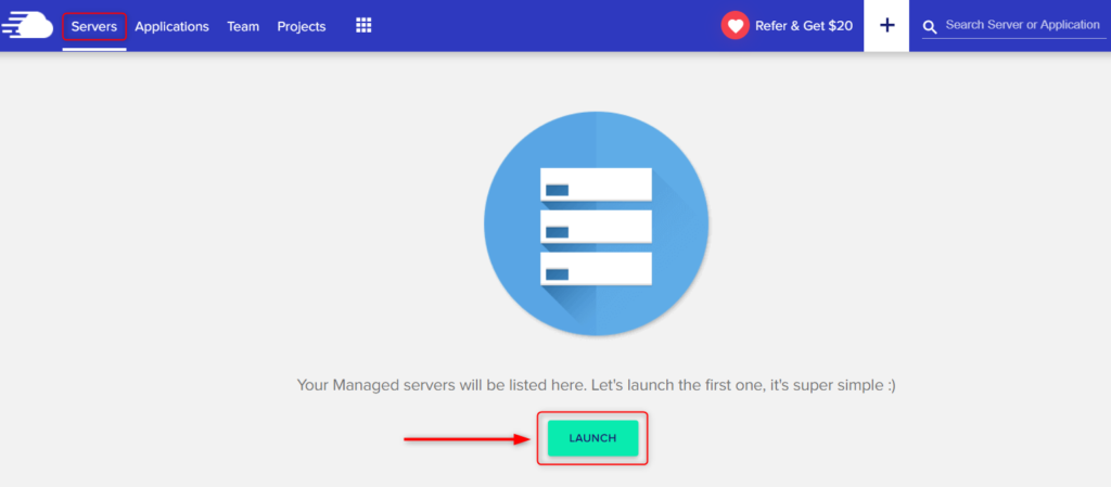 Image showing how to Launch a New Server on Cloudways and