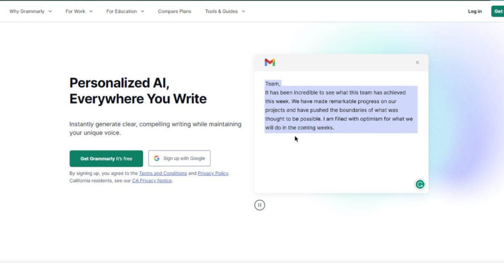 an image of grammarly welcome page