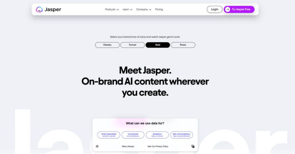 an image of the welcome page for jasper ai