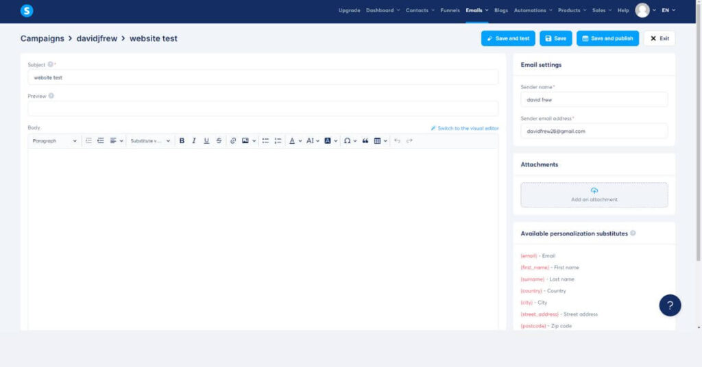 an image of systeme io's email marketing editor
